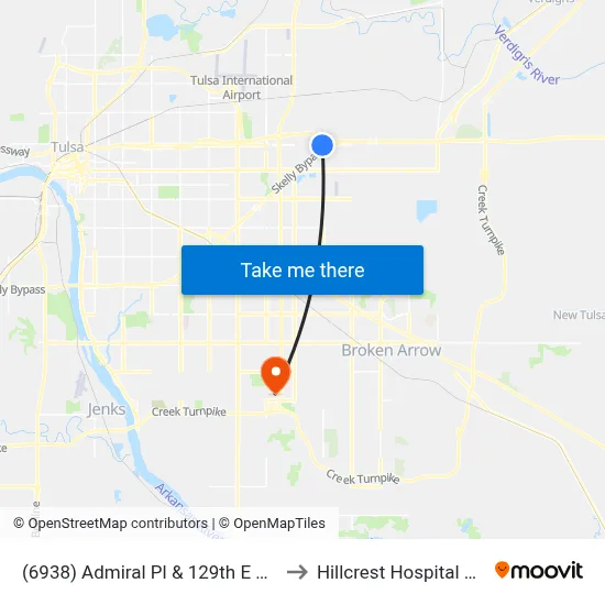 (6938) Admiral Pl & 129th E Ave Wb to Hillcrest Hospital South map