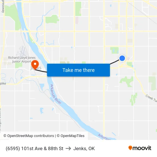 (6595) 101st Ave & 88th St to Jenks, OK map