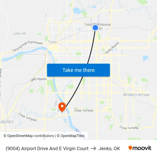 (9004) Airport Drive And E Virgin Court to Jenks, OK map
