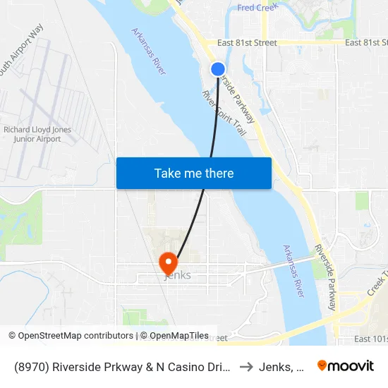 (8970) Riverside Prkway & N Casino Drive to Jenks, OK map