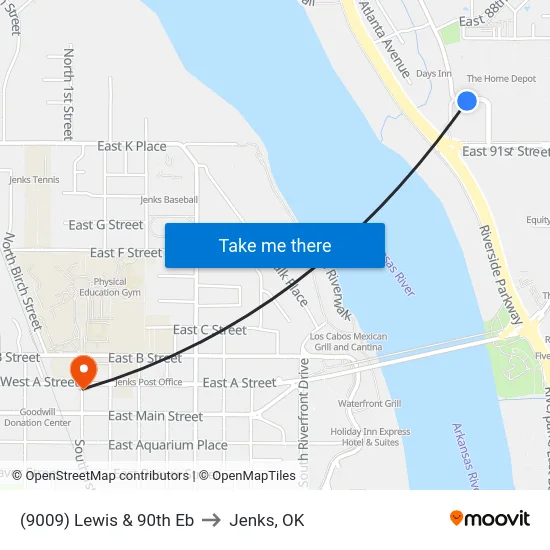 (9009) Lewis & 90th Eb to Jenks, OK map
