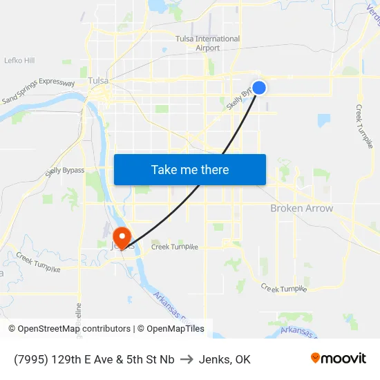 (7995) 129th E Ave & 5th St Nb to Jenks, OK map