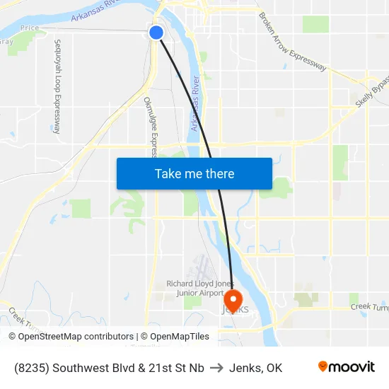 (8235) Southwest Blvd & 21st St Nb to Jenks, OK map