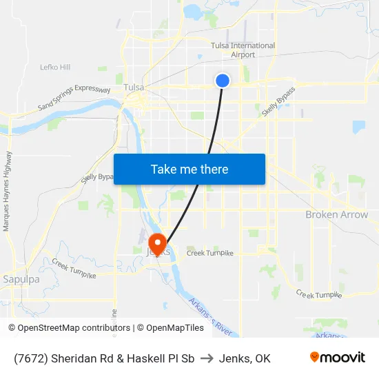 (7672) Sheridan Rd & Haskell Pl Sb to Jenks, OK map