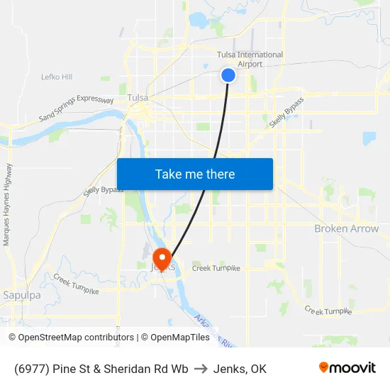 (6977) Pine St & Sheridan Rd Wb to Jenks, OK map