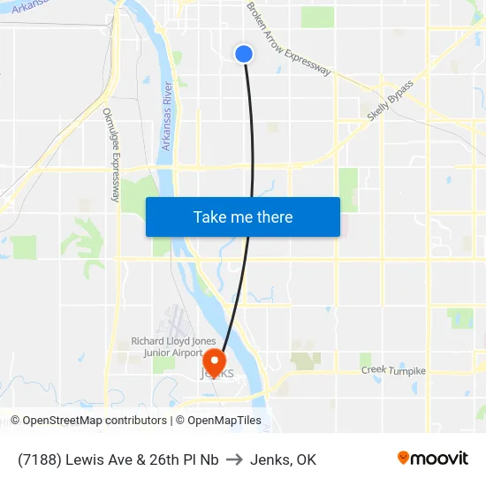 (7188) Lewis Ave & 26th Pl Nb to Jenks, OK map