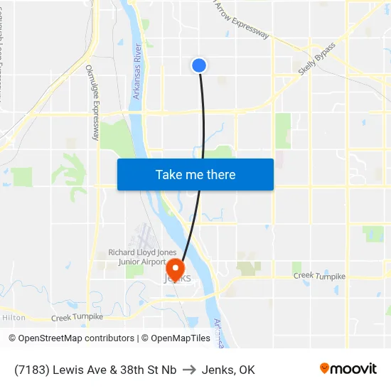 (7183) Lewis Ave & 38th St Nb to Jenks, OK map