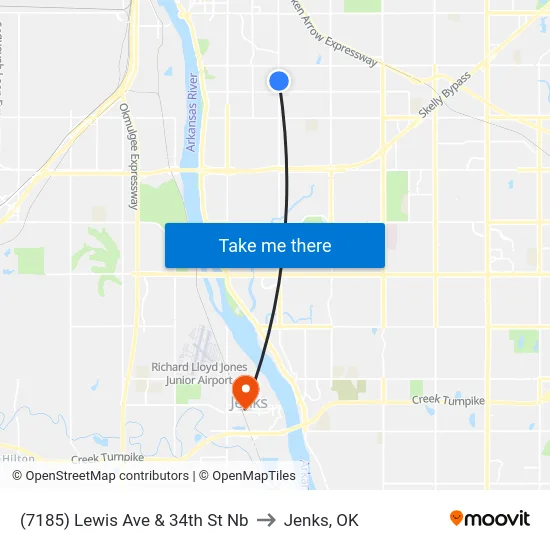 (7185) Lewis Ave & 34th St Nb to Jenks, OK map