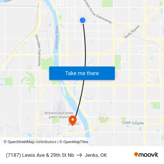 (7187) Lewis Ave & 29th St Nb to Jenks, OK map