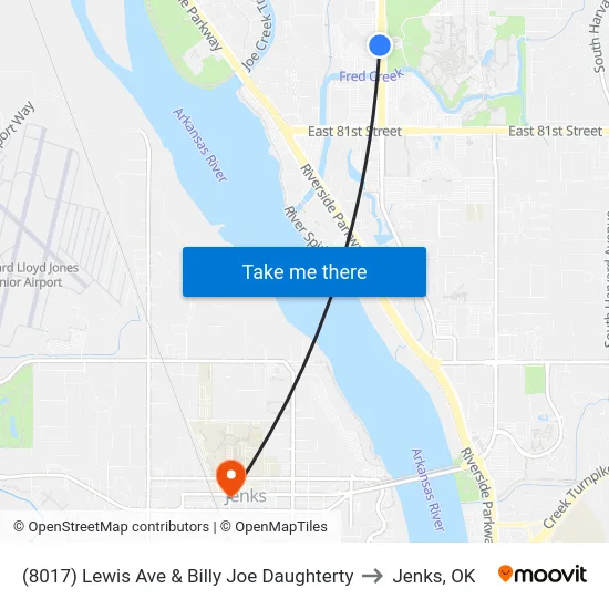 (8017) Lewis Ave & Billy Joe Daughterty to Jenks, OK map