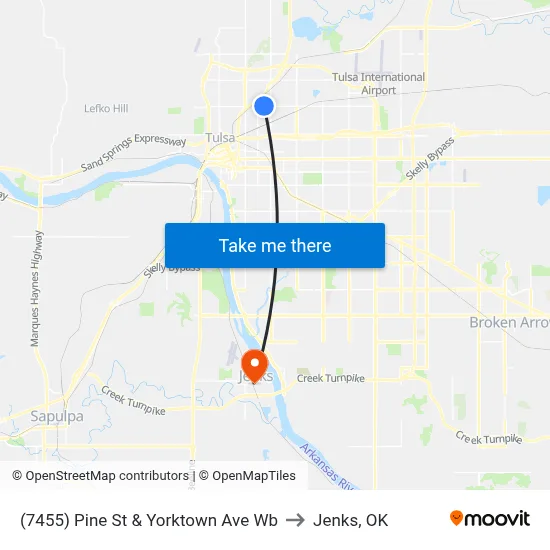 (7455) Pine St & Yorktown Ave Wb to Jenks, OK map