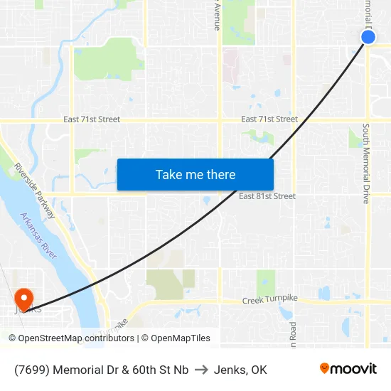 (7699) Memorial Dr & 60th St Nb to Jenks, OK map