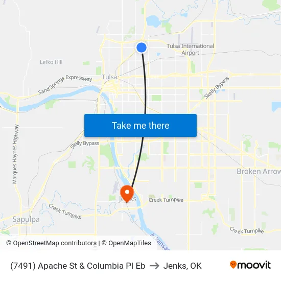 (7491) Apache St & Columbia Pl Eb to Jenks, OK map