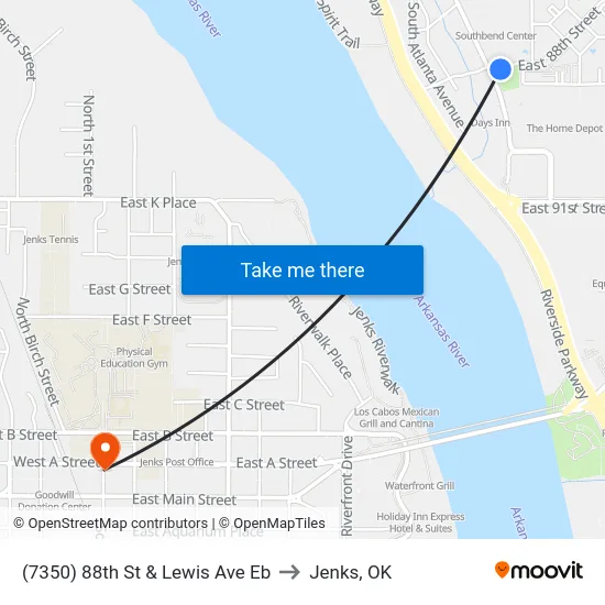 (7350) 88th St & Lewis Ave Eb to Jenks, OK map