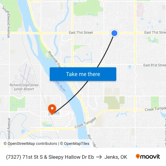 (7327) 71st St S & Sleepy Hallow Dr Eb to Jenks, OK map