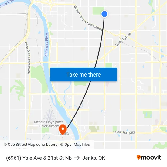 (6961) Yale Ave & 21st St Nb to Jenks, OK map