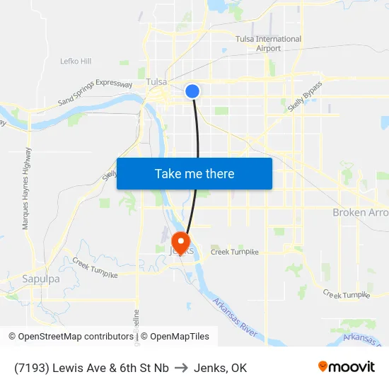 (7193) Lewis Ave & 6th St Nb to Jenks, OK map