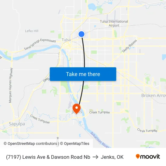(7197) Lewis Ave & Dawson Road Nb to Jenks, OK map