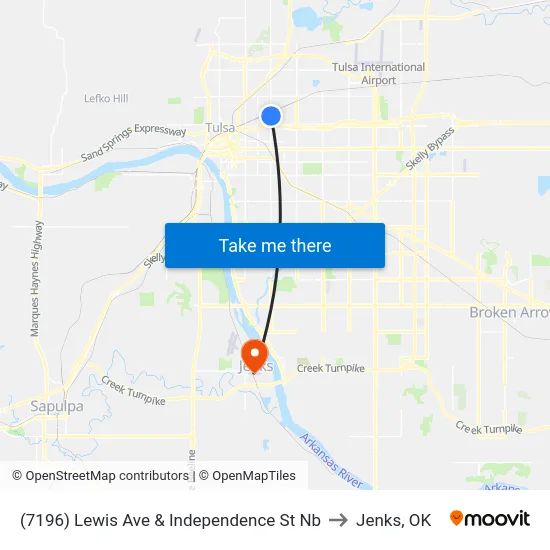 (7196) Lewis Ave & Independence St Nb to Jenks, OK map