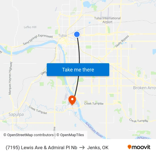 (7195) Lewis Ave & Admiral Pl Nb to Jenks, OK map