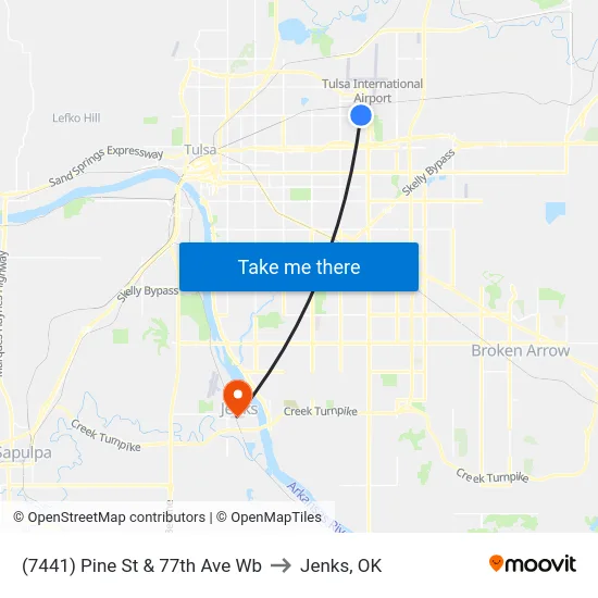 (7441) Pine St & 77th Ave Wb to Jenks, OK map