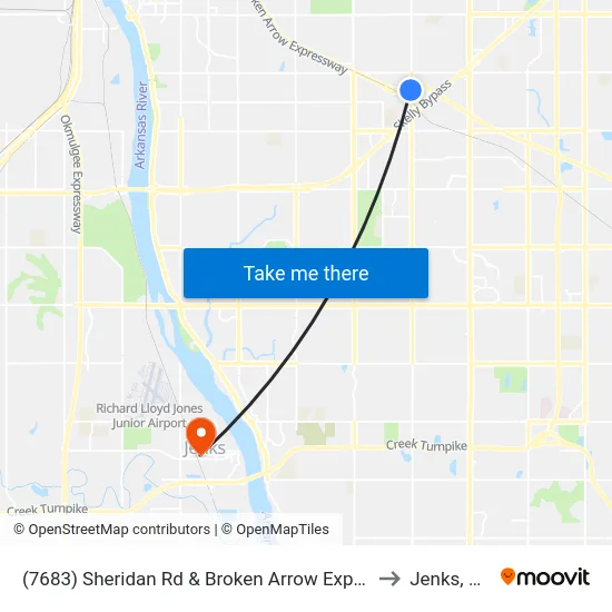 (7683) Sheridan Rd & Broken Arrow Expwy to Jenks, OK map