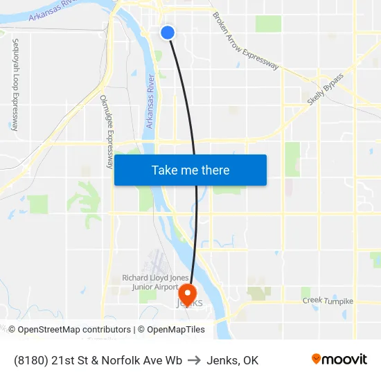 (8180) 21st St & Norfolk Ave Wb to Jenks, OK map
