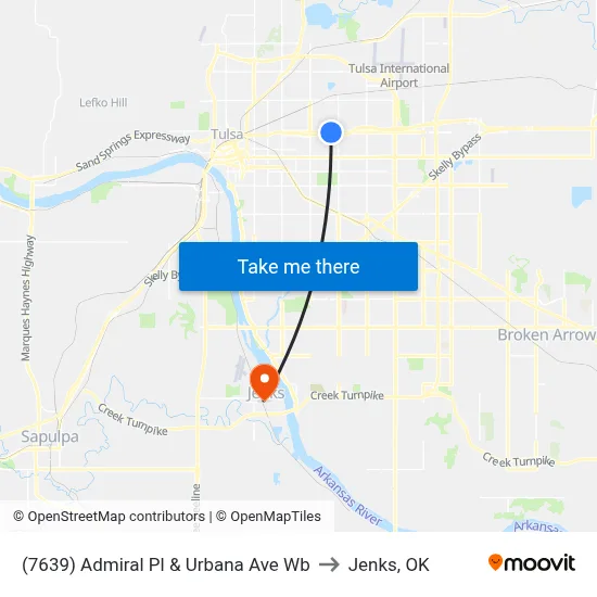 (7639) Admiral Pl & Urbana Ave Wb to Jenks, OK map