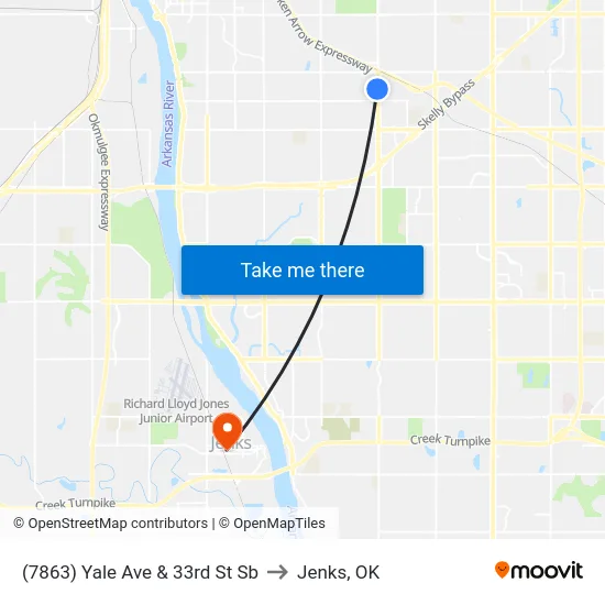 (7863) Yale Ave & 33rd St Sb to Jenks, OK map