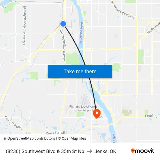 (8230) Southwest Blvd & 35th St Nb to Jenks, OK map