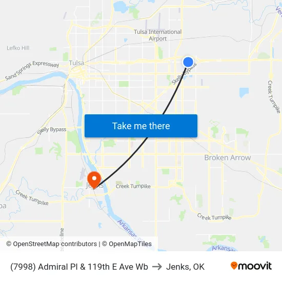 (7998) Admiral Pl & 119th E Ave Wb to Jenks, OK map