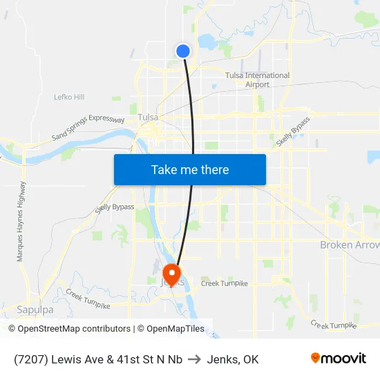 (7207) Lewis Ave & 41st St N Nb to Jenks, OK map