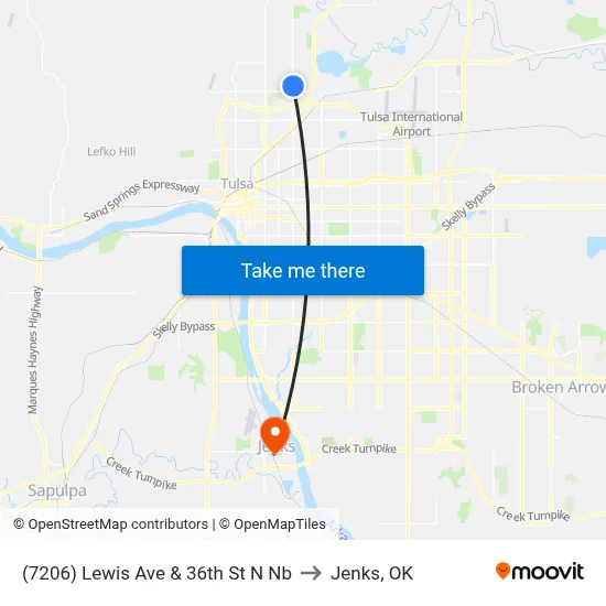 (7206) Lewis Ave & 36th St N Nb to Jenks, OK map