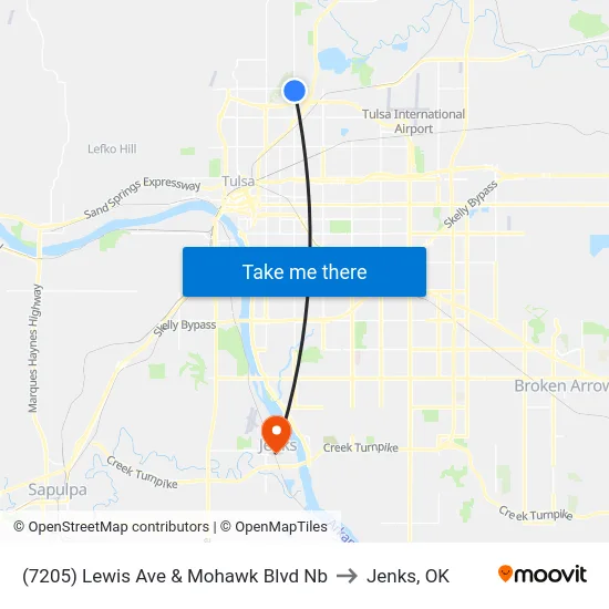 (7205) Lewis Ave & Mohawk Blvd Nb to Jenks, OK map