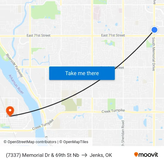 (7337) Memorial Dr & 69th St Nb to Jenks, OK map