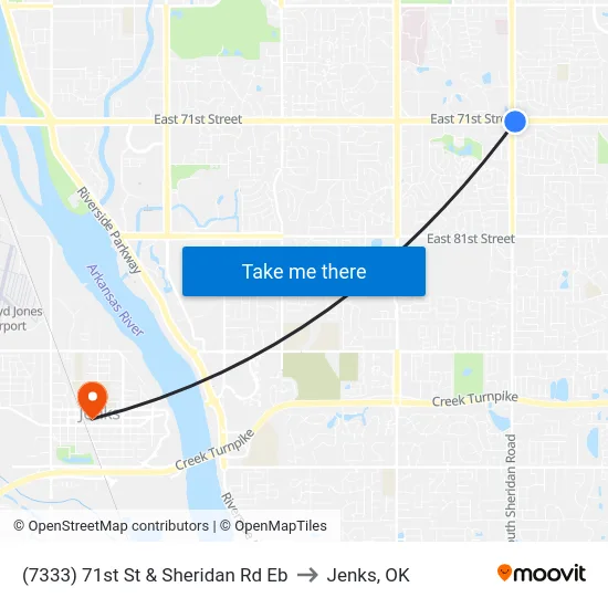 (7333) 71st St & Sheridan Rd Eb to Jenks, OK map