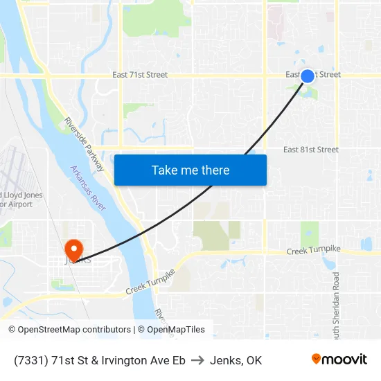 (7331) 71st St & Irvington Ave Eb to Jenks, OK map