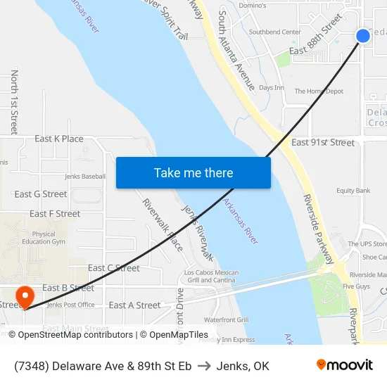 (7348) Delaware Ave & 89th St Eb to Jenks, OK map