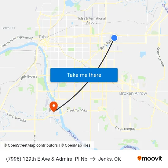 (7996) 129th E Ave & Admiral Pl Nb to Jenks, OK map