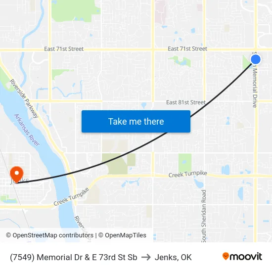 (7549) Memorial Dr & E 73rd St  Sb to Jenks, OK map