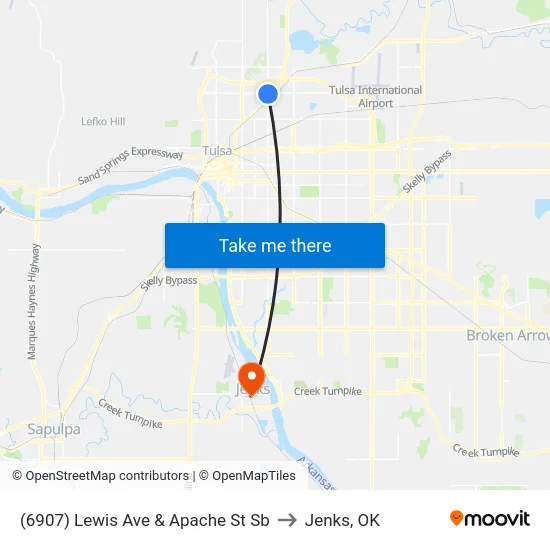 (6907) Lewis Ave & Apache St Sb to Jenks, OK map