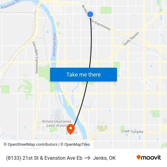 (8133) 21st St & Evanston Ave Eb to Jenks, OK map