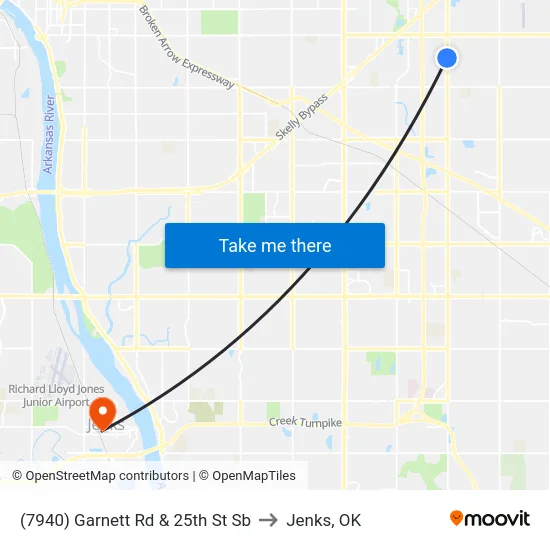 (7940) Garnett Rd & 25th St Sb to Jenks, OK map
