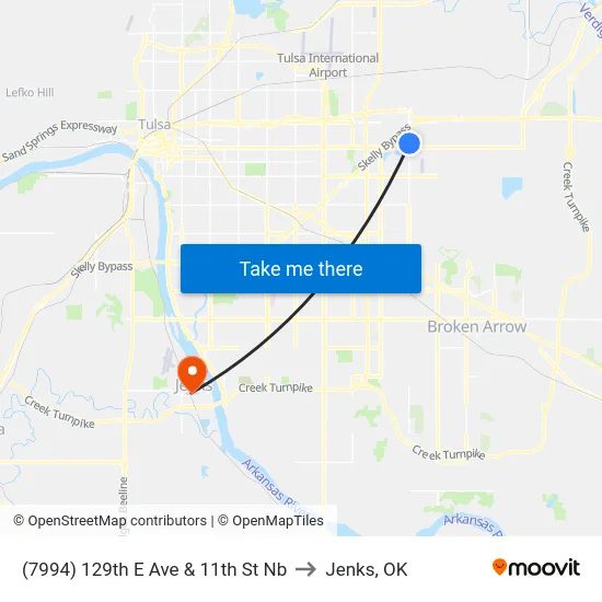 (7994) 129th E Ave & 11th St Nb to Jenks, OK map