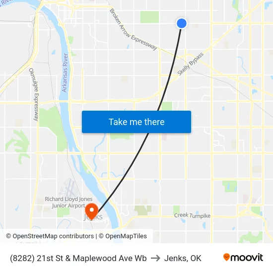 (8282) 21st St & Maplewood Ave Wb to Jenks, OK map