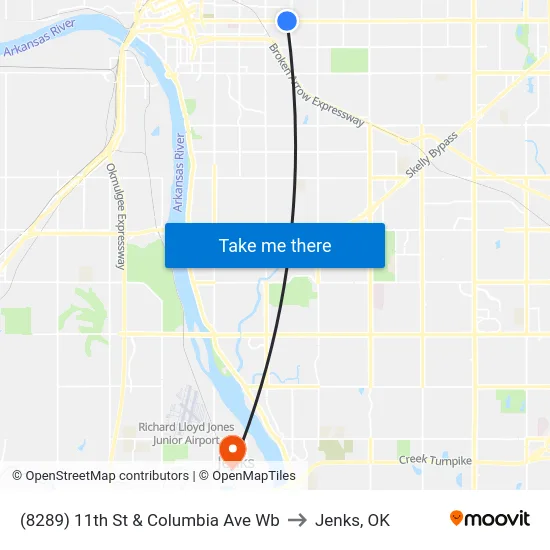 (8289) 11th St & Columbia Ave Wb to Jenks, OK map