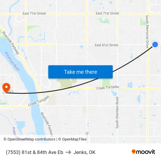 (7553) 81st &  84th Ave Eb to Jenks, OK map