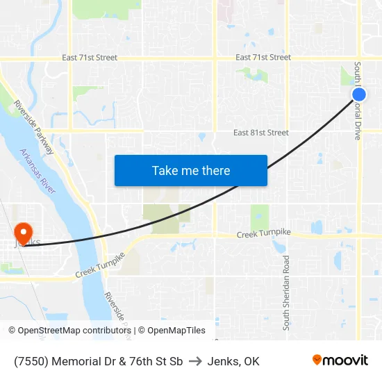 (7550) Memorial Dr & 76th St Sb to Jenks, OK map