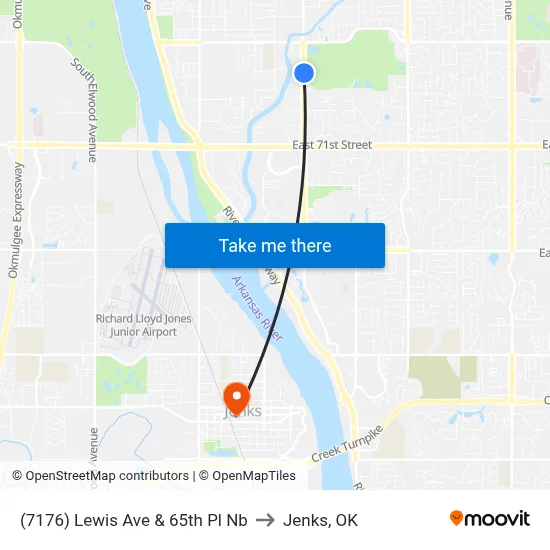 (7176) Lewis Ave & 65th Pl Nb to Jenks, OK map