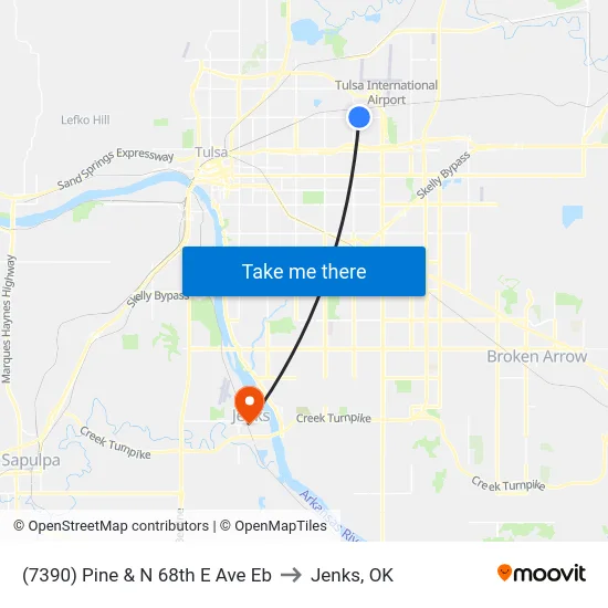(7390) Pine &  N 68th E Ave Eb to Jenks, OK map